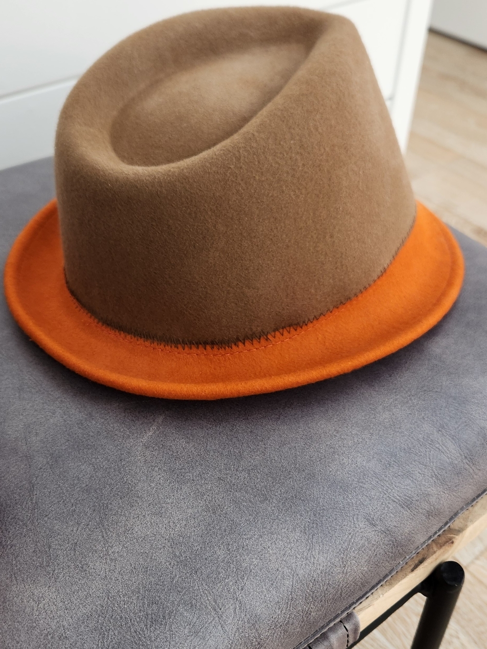fresh Orange and Brown Felt Fedora Hat - Picture 3 of 3